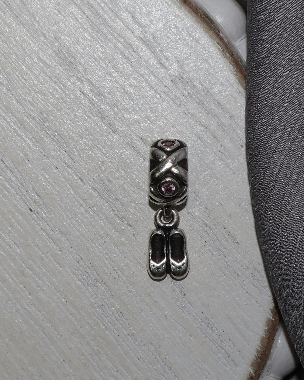 Pandora Sterling Silver Ballet Dancer Shoes With Pink Stone Charm 3.6G / 0.7in